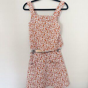 ModCloth Ready, Rosette, Go! Tank Top & A-Line Skirt Set in Orange Floral (S)